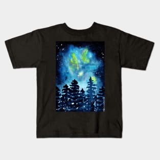 Starry Night sky in a pine forest Kids T-Shirt